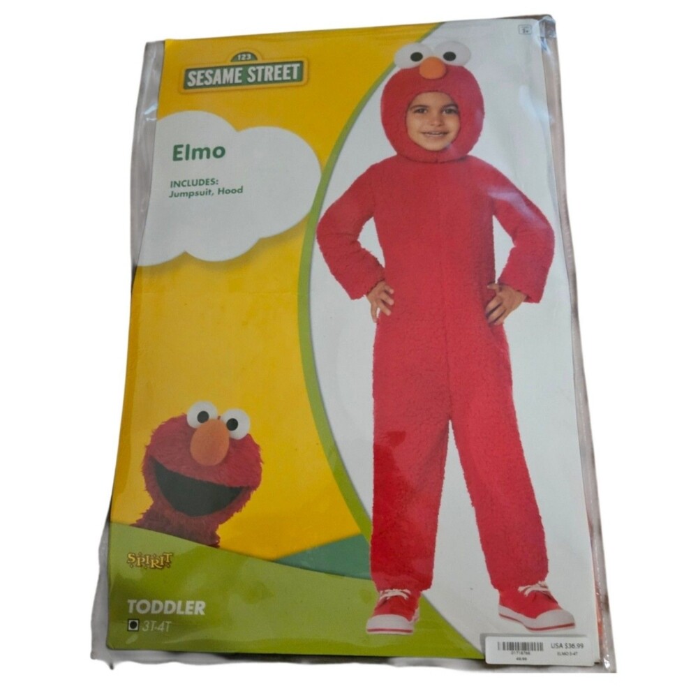 Spirit Halloween Elmo Seasme Street Costume 2 Piece Fuzzy Toddler 3T-4T